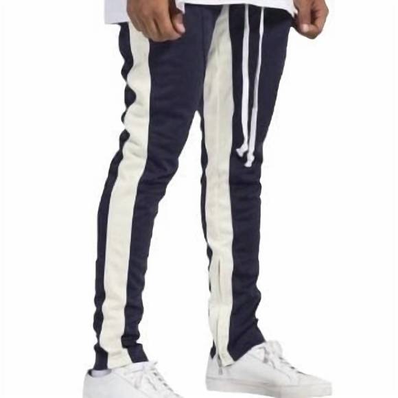 NEW LIFTED ANCHORS men's pocket & leg zippers trackpant in navy/grey - Picture 2 of 2